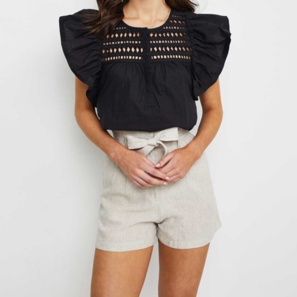 Scarlett poppies The Linen High-Waisted shorts natural beige paper-bag size L - Picture 1 of 11